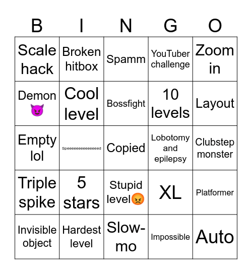 Geometry Dash bingo! Bingo Card