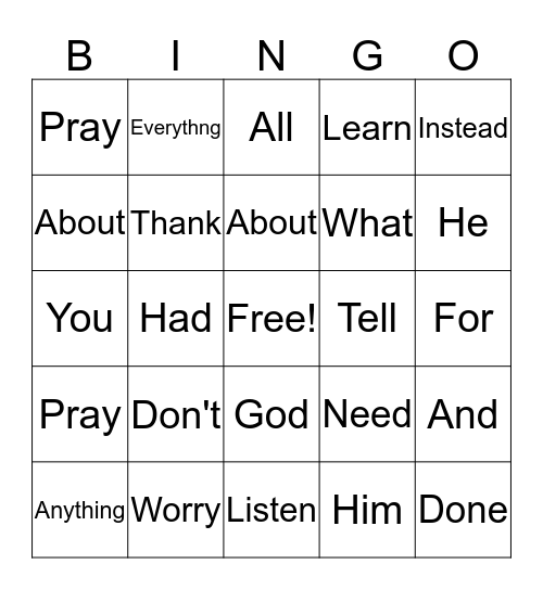 Prayer. Phil 4:6 Bingo Card