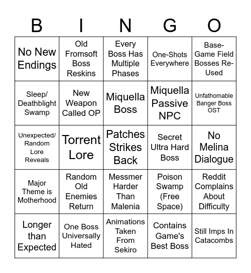 SHADOW OF THE ERDTREE Bingo Card