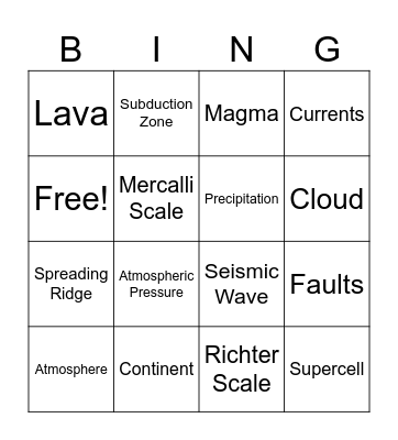 Earth Science Bingo Card