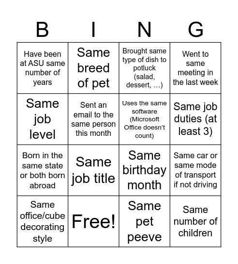 Third Floor Bingo Card