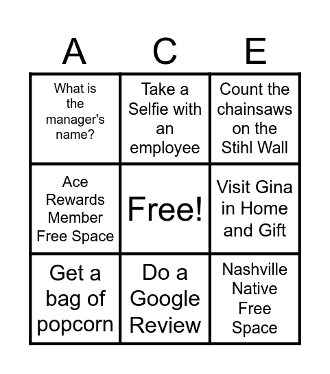 Elder's Ace 100th Anniversary Bingo Card