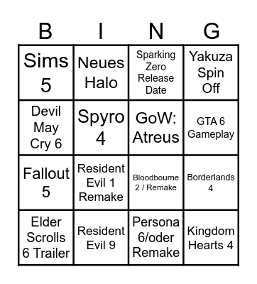 Summer Game Fest 2024 Bingo Card