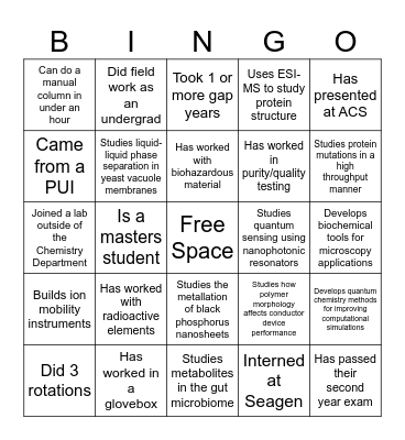 For Undergrads, Find Someone Who.... Bingo Card
