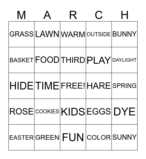 March Bingo Card