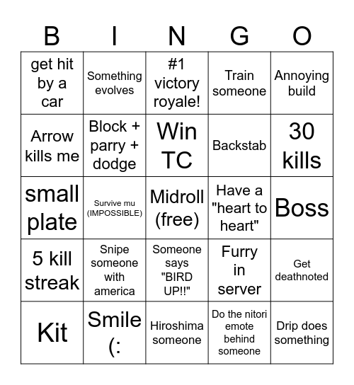 Item Asylum Bingo Card