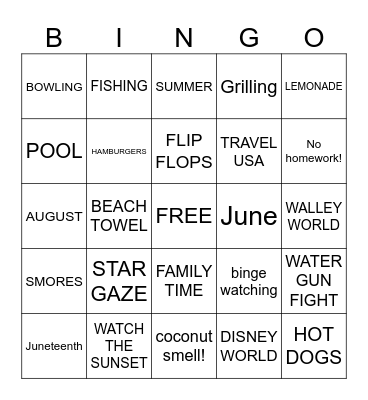 SUMMERTIME Bingo Card