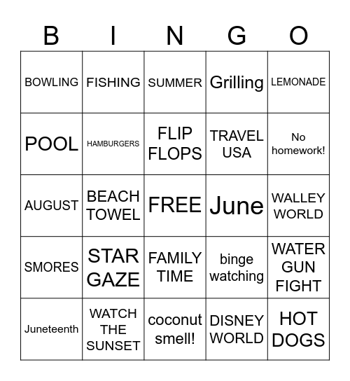 SUMMERTIME Bingo Card