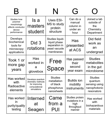 For Undergrads, Find Someone Who.... Bingo Card