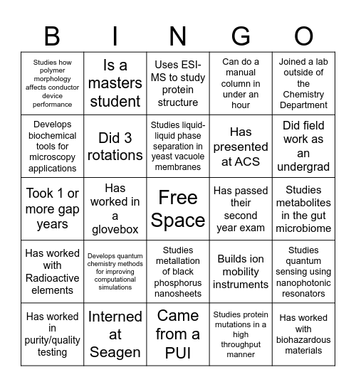 For Undergrads, Find Someone Who.... Bingo Card