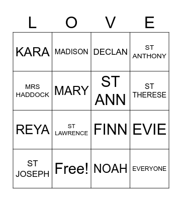 JESUS LOVES Bingo Card