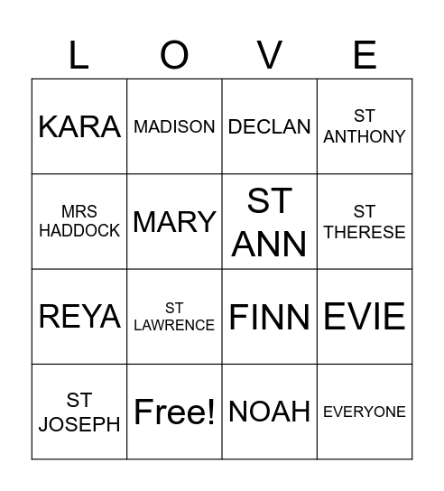 JESUS LOVES Bingo Card