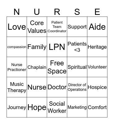 HOSPICE BINGO  Bingo Card