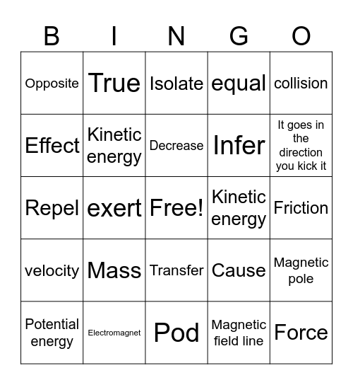 Harnessing Human Energy/Force and Motion Bingo Card