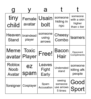 YBA BINGO Card
