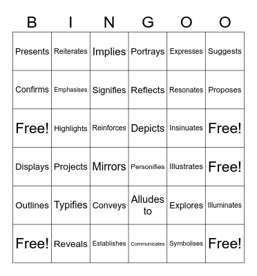 Jazzy Verbs Bingo Card