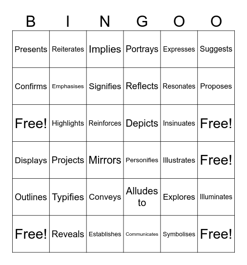 Jazzy Verbs Bingo Card