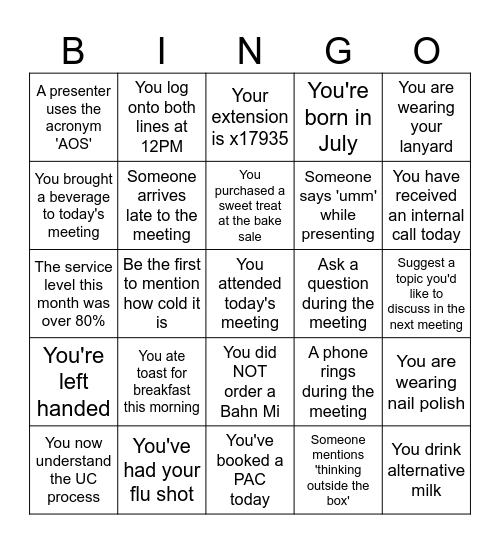 Admin Meeting Bingo Card