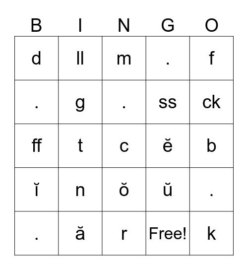 Set 1 Phonics Bingo Card