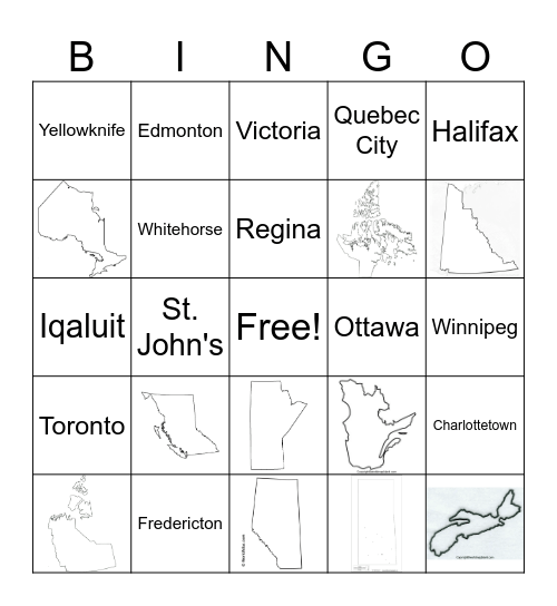 Canadian Provinces and Capitals Bingo Card