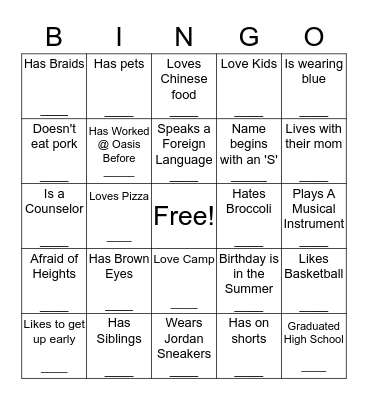 Human Bingo Card