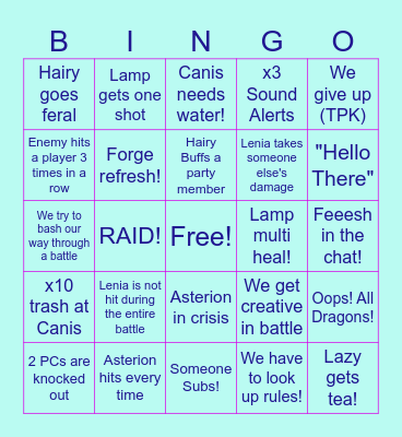 Isekai Fabula Bingo Card