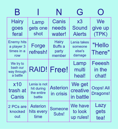 Isekai Fabula Bingo Card