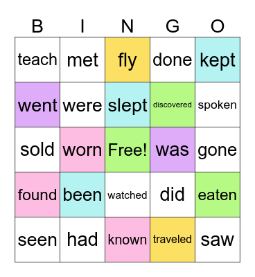 VERBS Bingo Card