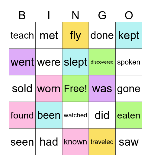 VERBS Bingo Card