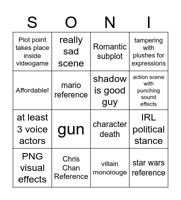 Sonic Plush: Rise Of The Werehog! Bingo Card