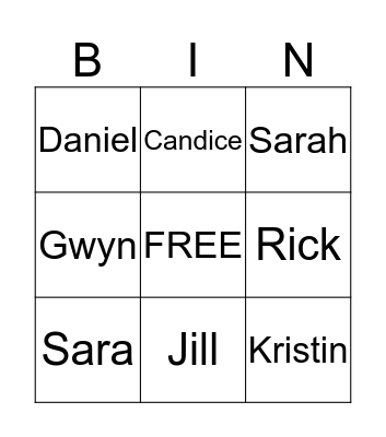 Friends and Family Bingo Card