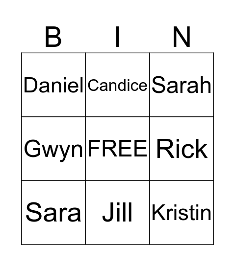 Friends and Family Bingo Card