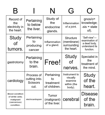 Med Term Ch 1 Bingo Card