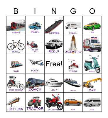 TRANSPORTATION Bingo Card