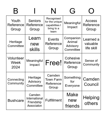 Volunteer Bingo Card