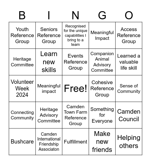 Volunteer Bingo Card