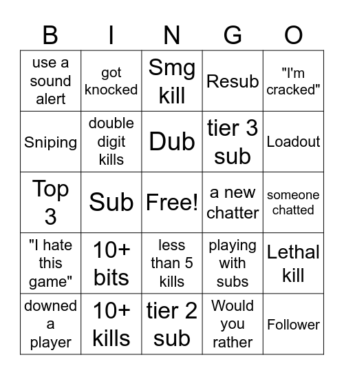 vfrosty - cod Bingo Card