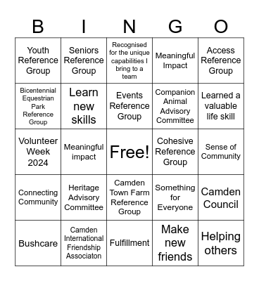 Volunteer Bingo Card