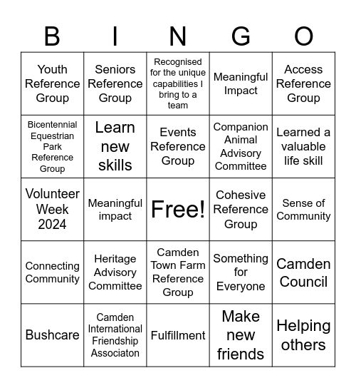 Volunteer Bingo Card