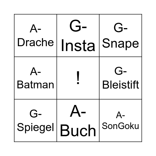 Infinity Craft Bingo Card