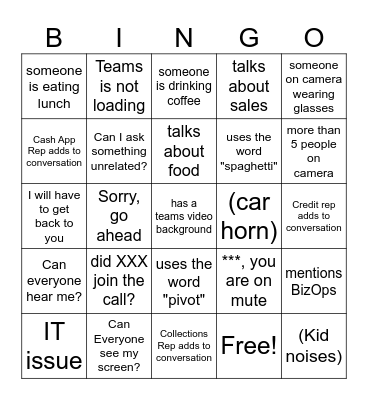 Conference Call Bingo Card