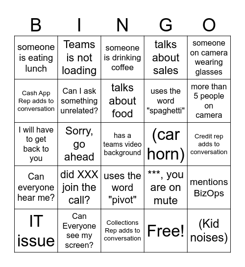 Conference Call Bingo Card