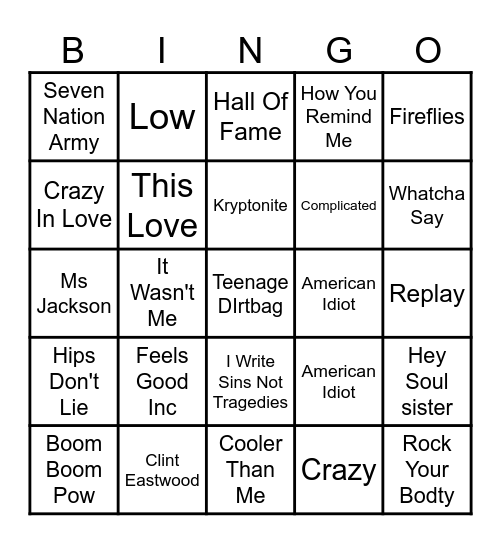 2000s Bingo Card