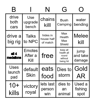 Fortnite Bingo Card