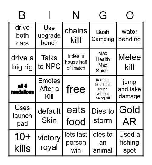 Fortnite Bingo Card