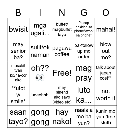 Papa Says... Bingo Card