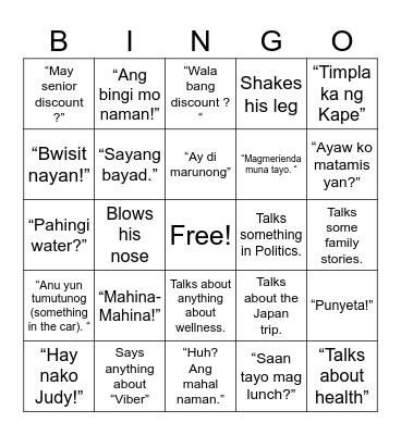 Papa’s Bingo Card