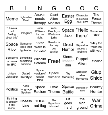 Star Wars Bingo Card