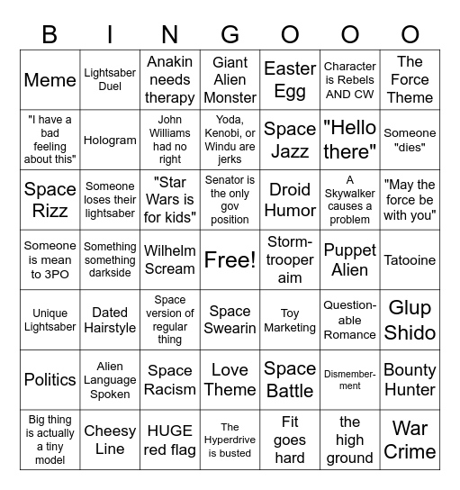 Star Wars Bingo Card