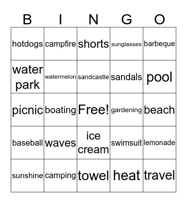 Summer Vacation Bingo Card